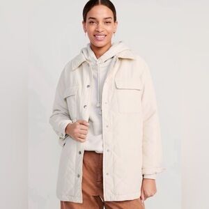 Old Navy Quilted Utility Shacket Jacket in Cream Sz L